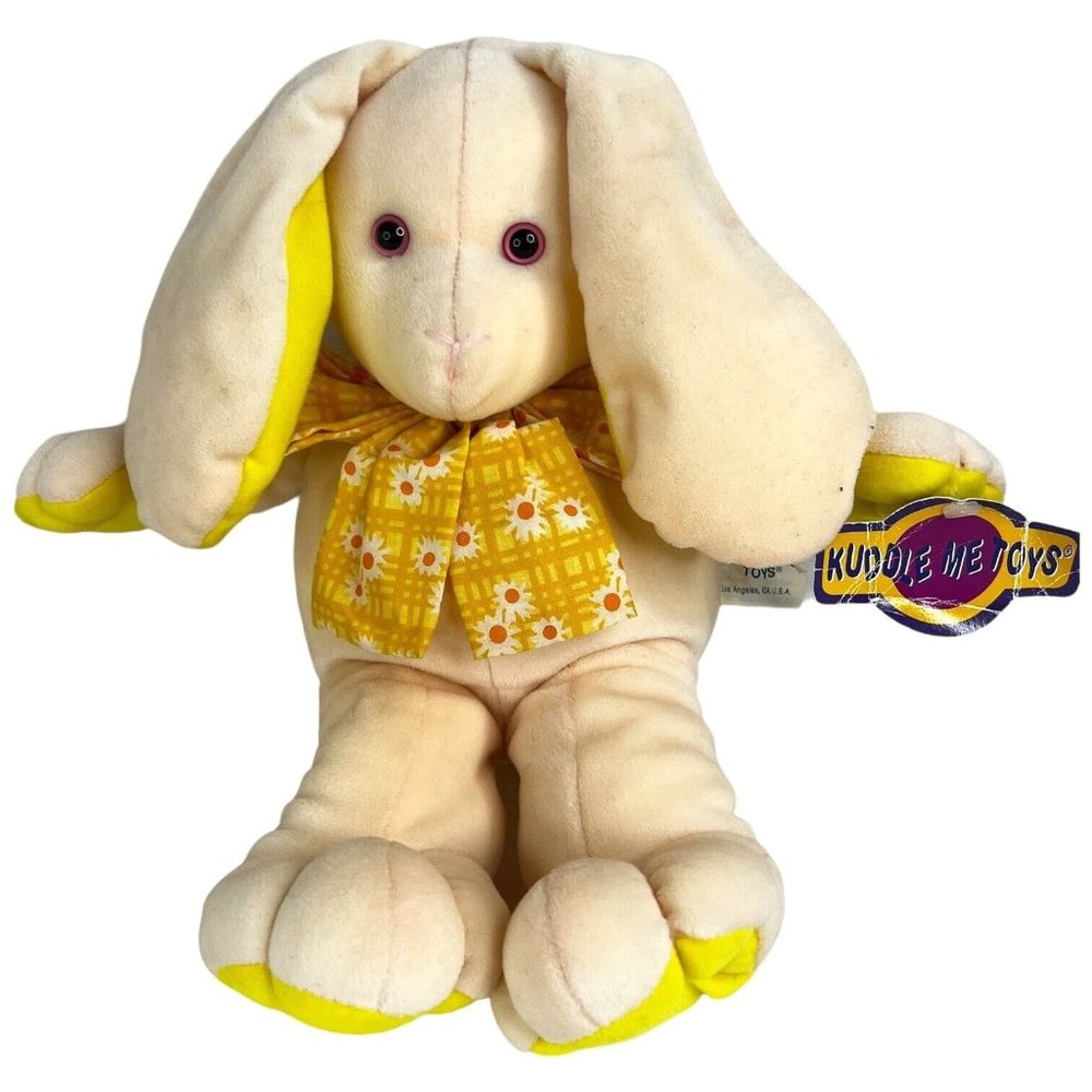 Kuddle Me Toys Velboa Bunny Rabbit Plush with Ribbon 14 Inch 1999 Stuffed Animal